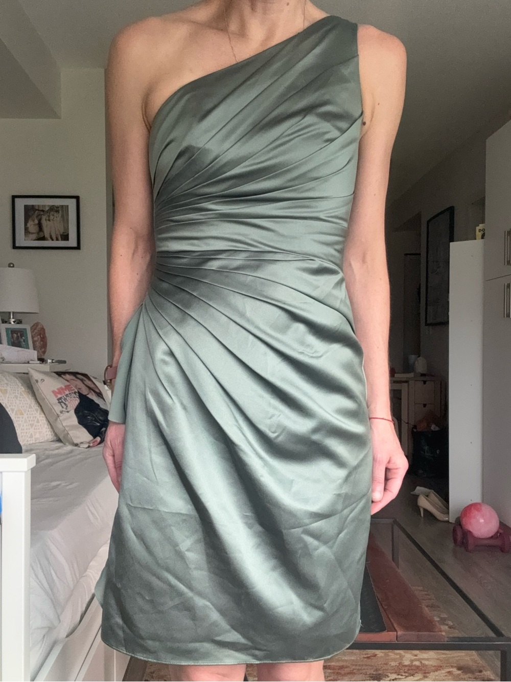 Sorella Vita Silver Satin One Shoulder Dress | Tag 8 (Fits like Size 4)